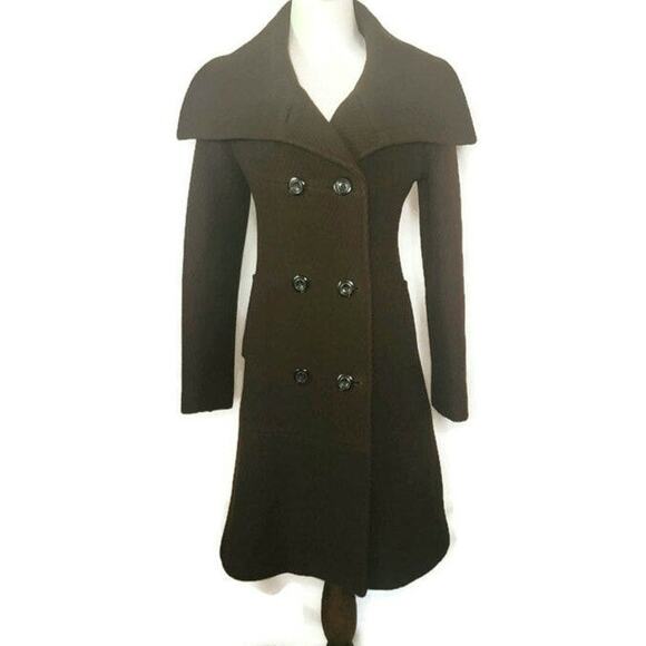 Searle Wool Mohair Double Breasted Wide Collar Brown A Line Coat Size 2 - Picture 12 of 16